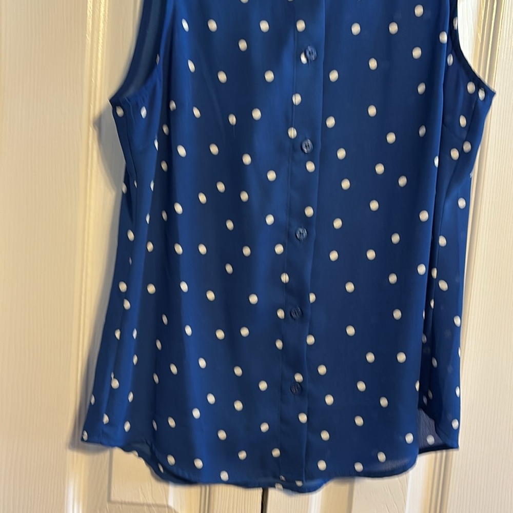 NWOT Banana Republic button down sleeveless blue polka dot shirt size XXS petite - Picture 5 of 7